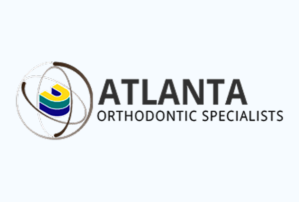 Atlanta Orthodontic Specialists logo with abstract swirling lines in brown, blue, green and yellow