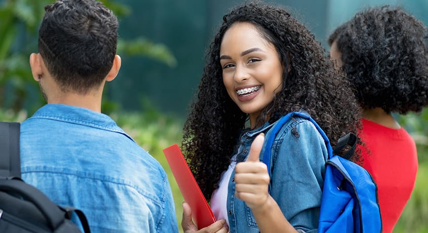 Girl at school with braces