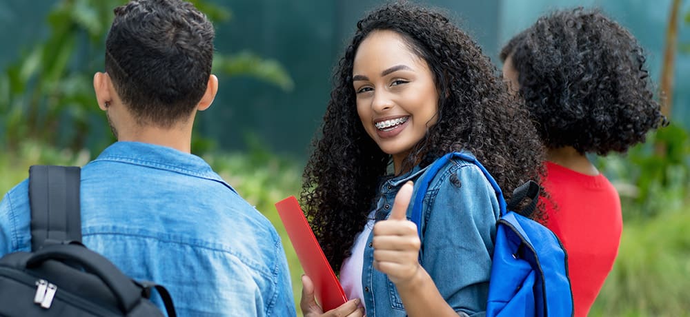 Girl at school with braces